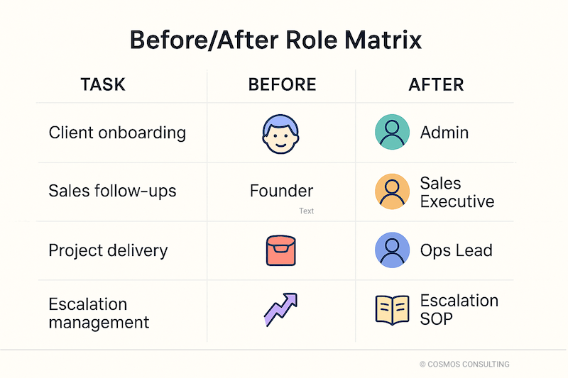 Before and after team role clarity using a small business structure