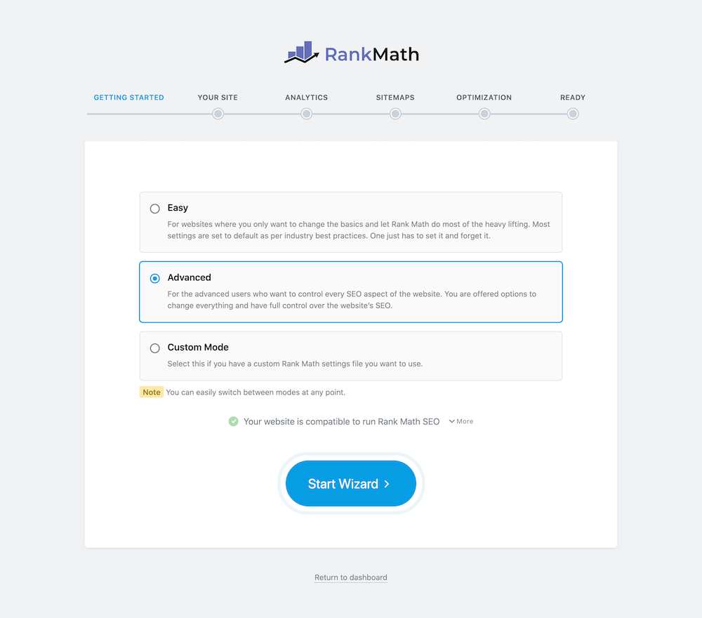 Rank Math Setup Wizard Screenshot