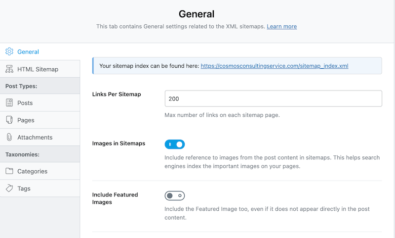 Rank Math HTML Stemap Settings