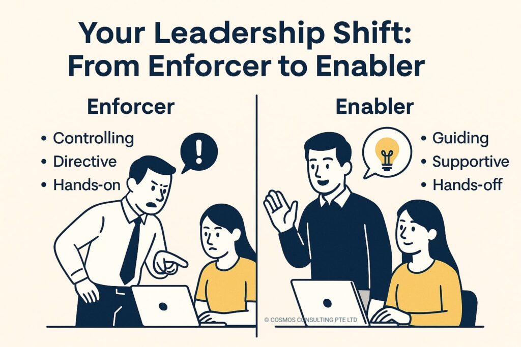 infographic showing Leadership Shift - From Enforcer to Enabler