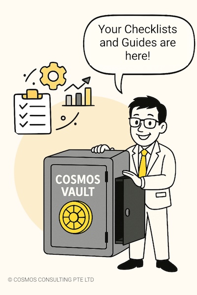 COSMOS mascot illustration promoting SME resources vault